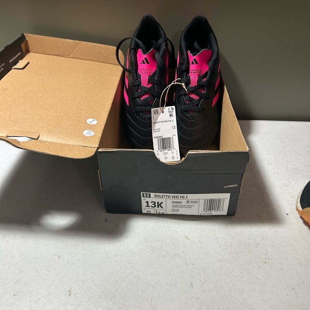 adidas Kids Black and Pink Soccer Shoes